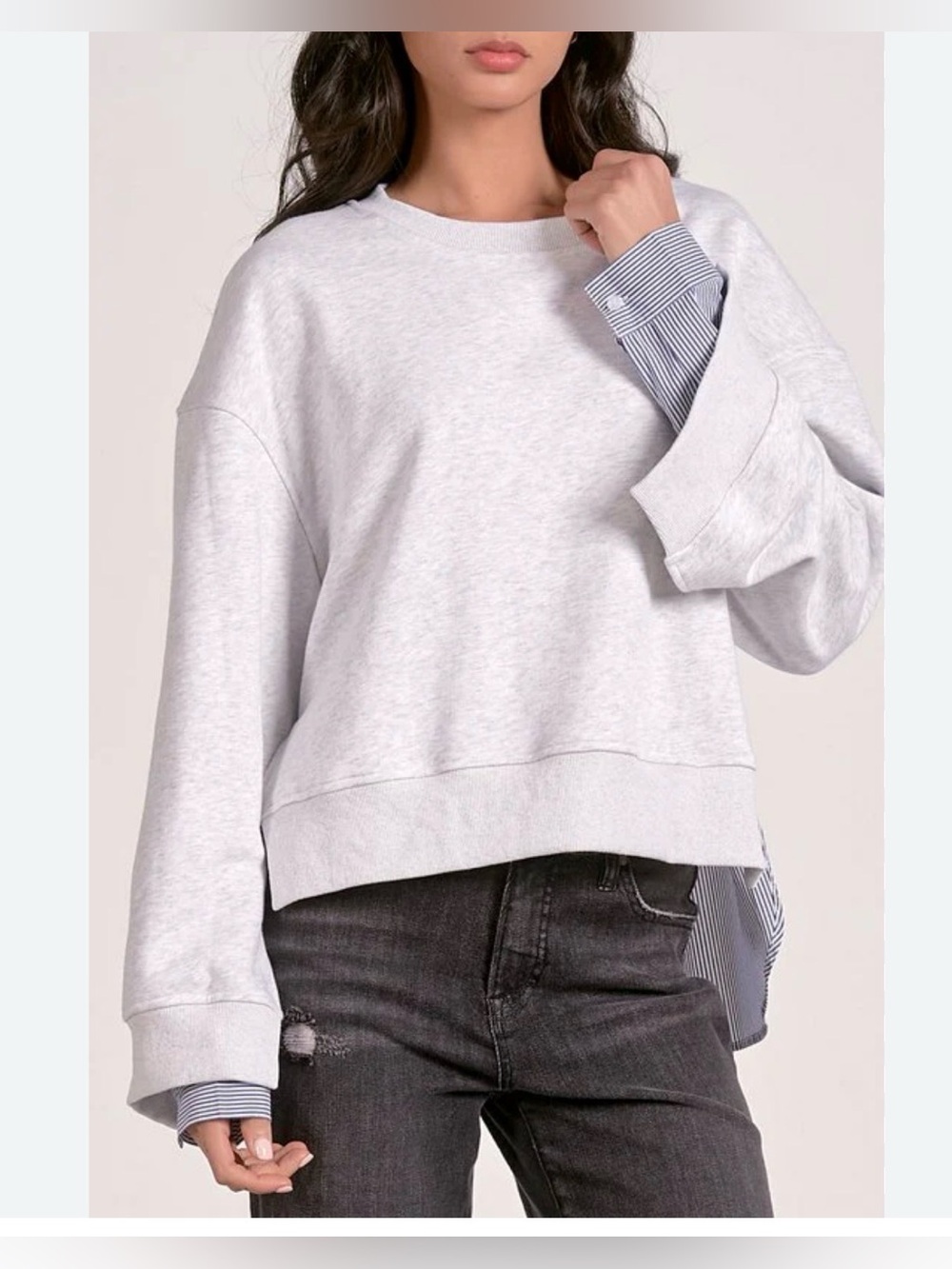 New Elan Margo Top Mixed Media Heather Grey medium